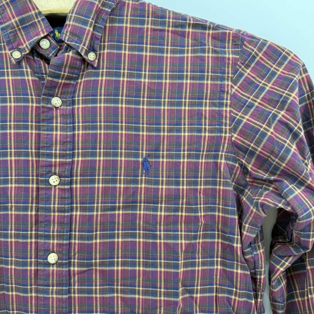 Polo Ralph Lauren Shirt Mens M Red Plaid Knit Button Up Long Sleeve Blue Pony - Picture 3 of 11